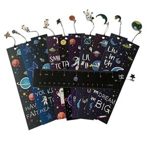 Bookmark Ruler combo with charm. 11 bookmarks. Space Theme.